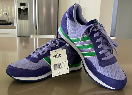 ADIDAS "SE Jog 09" Purple & Green Trim Tri Stripe Sneakers Size US 9 UK 7.5 NEW