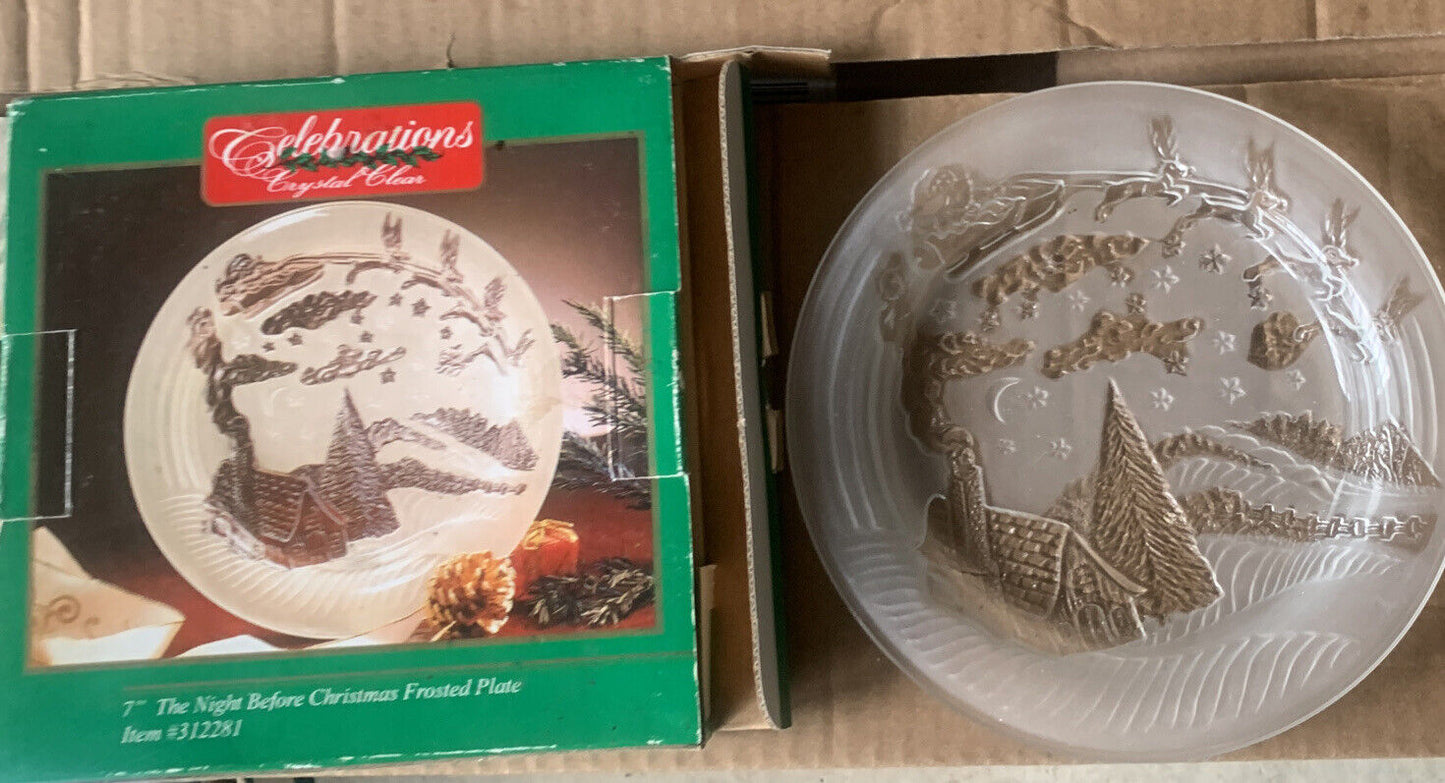 7" The Night Before Christmas Frosted Plate Box Celebrations Crystal Clear 18cm