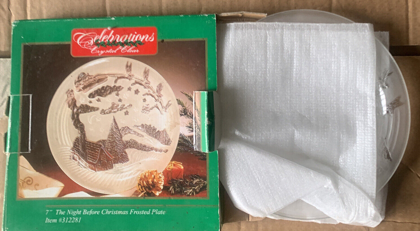 7" The Night Before Christmas Frosted Plate Box Celebrations Crystal Clear 18cm