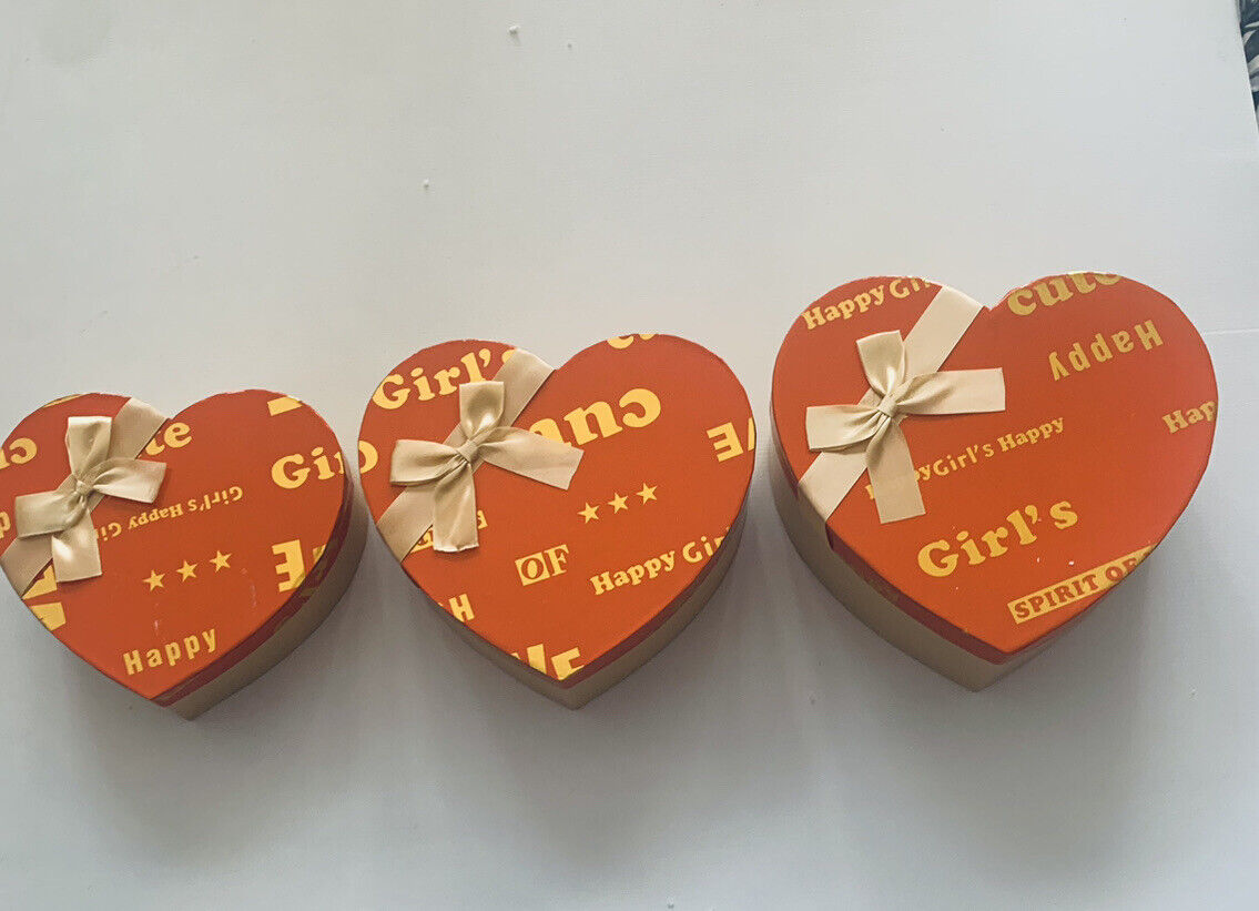 3x GIFT BOX SET Black Apple Love Heart Nesting Orange Gold EMPTY Stacking NEW