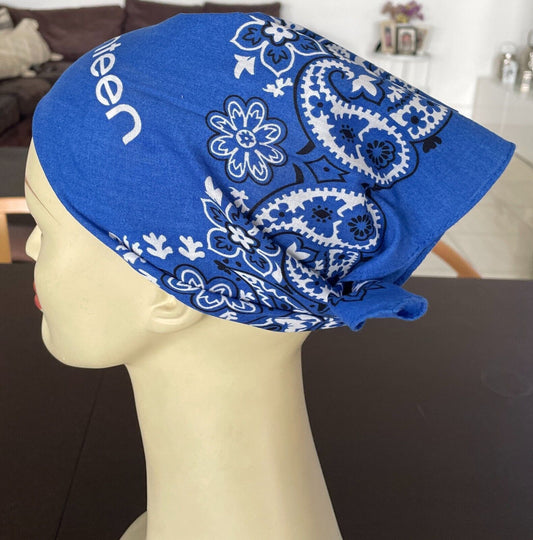 Bandana Cotton CANTEEN Blue White Black Print Neck Head Scarf 49cm x 54cm