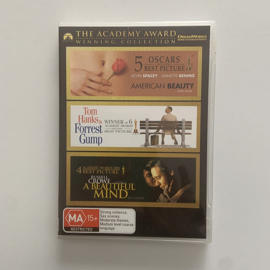 American Beauty / Forrest Gump / Beautiful Mind 3 Movie DVD Pack Tall DVD Case