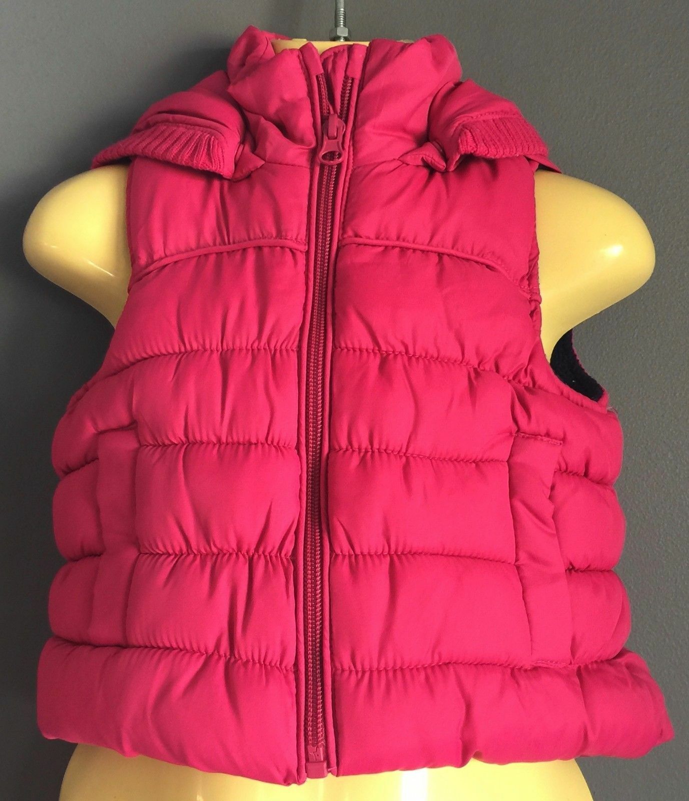 Baby Girl LILY & DAN Puffer Vest Hot Pink Quilted w Hoody Sizer 0 6 - 12 mth NEW