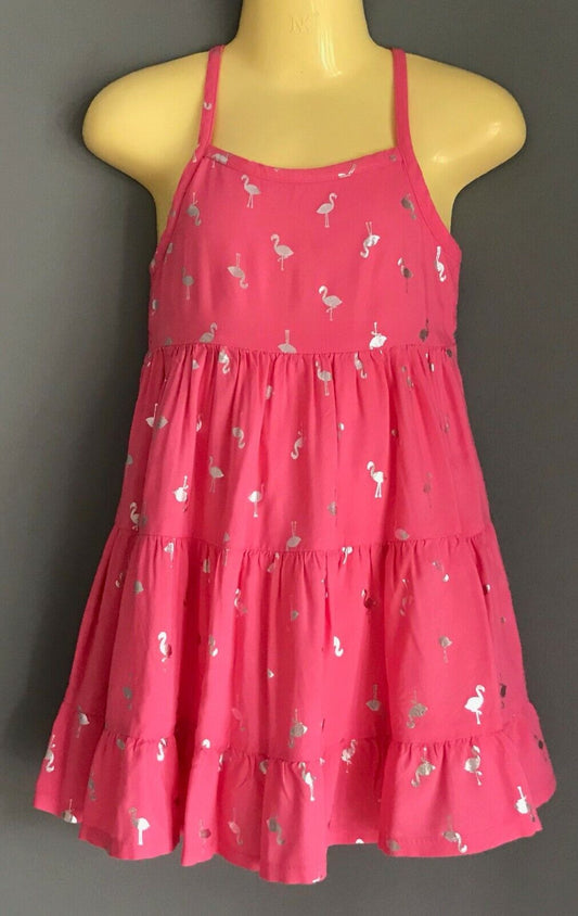 Baby Girl KIDS & CO Tier Dress Pink Sleeveless Silver Flamingo Print Size 2 NEW
