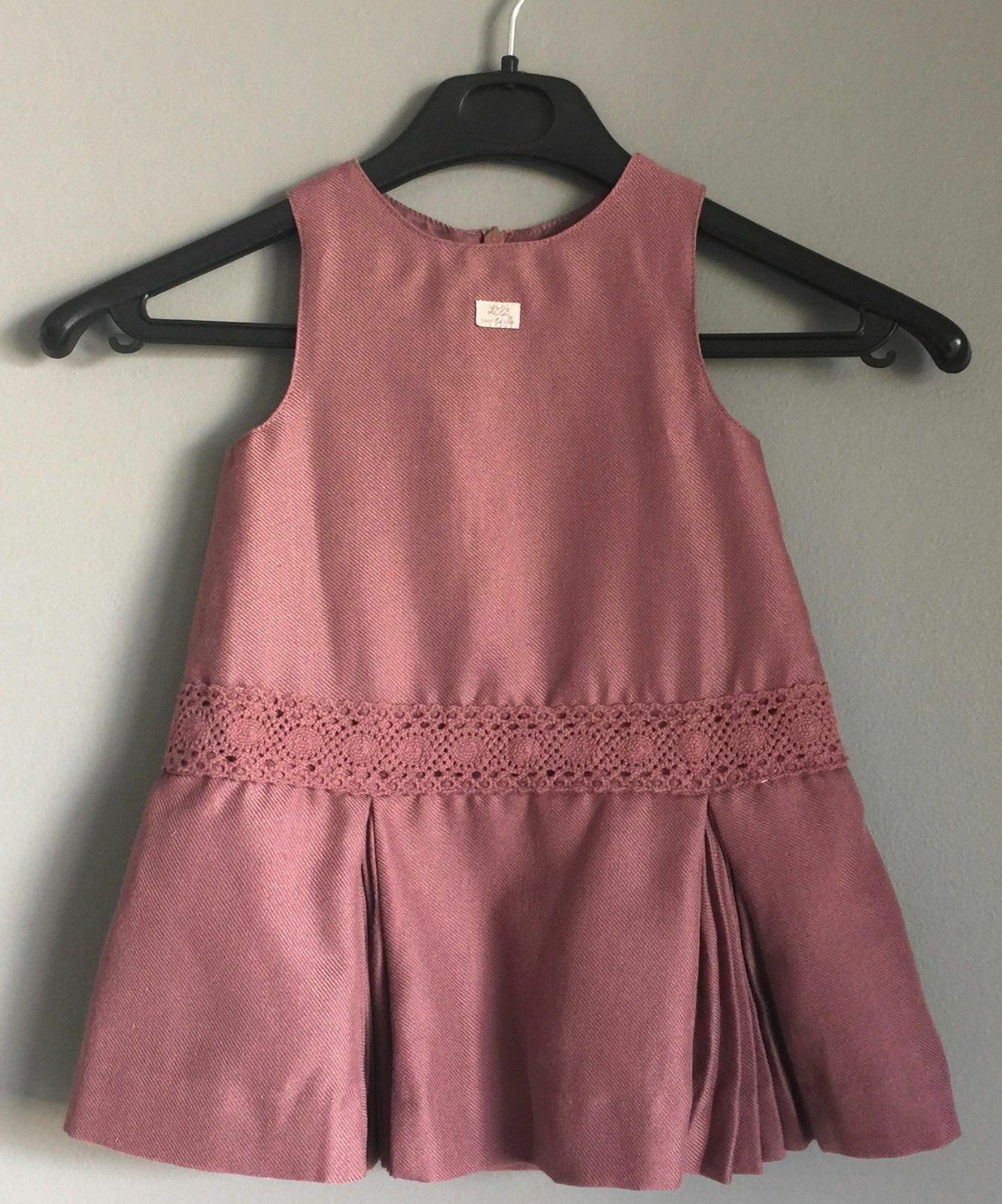 Baby Girl LILI GAUFRETTE Dress Dusty Pink Sleeveless w Pleat Hem Size 1 French