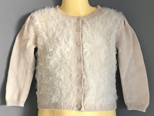 Baby Girl BEBE by MINIHAHA Knit Ivory "Fluffy" Front Trim Cardigan Size 18mths