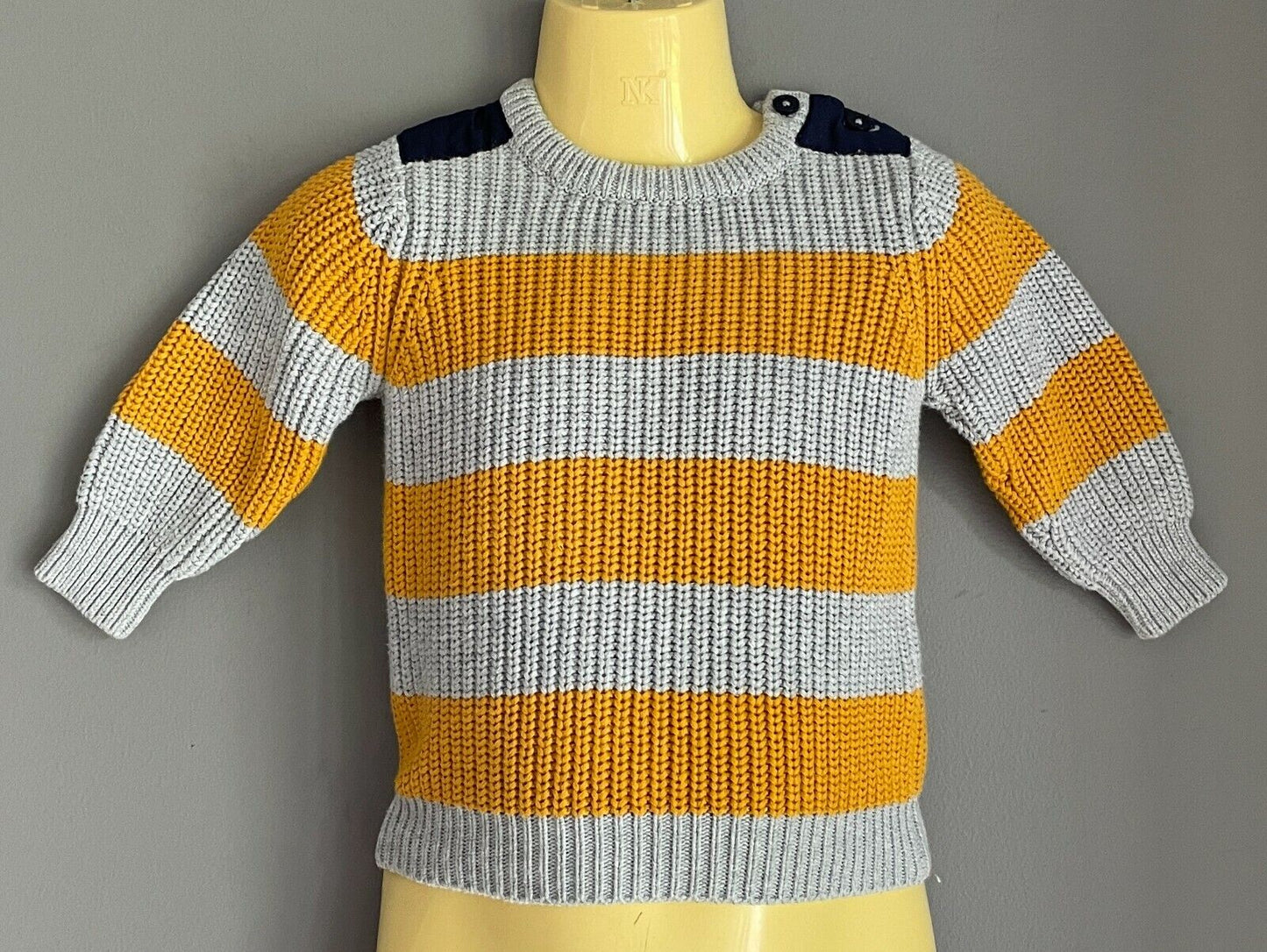 Baby SEED HERITAGE Chunky Knit Jumper Grey & Yellow Stripe Size 00 3 - 6 months