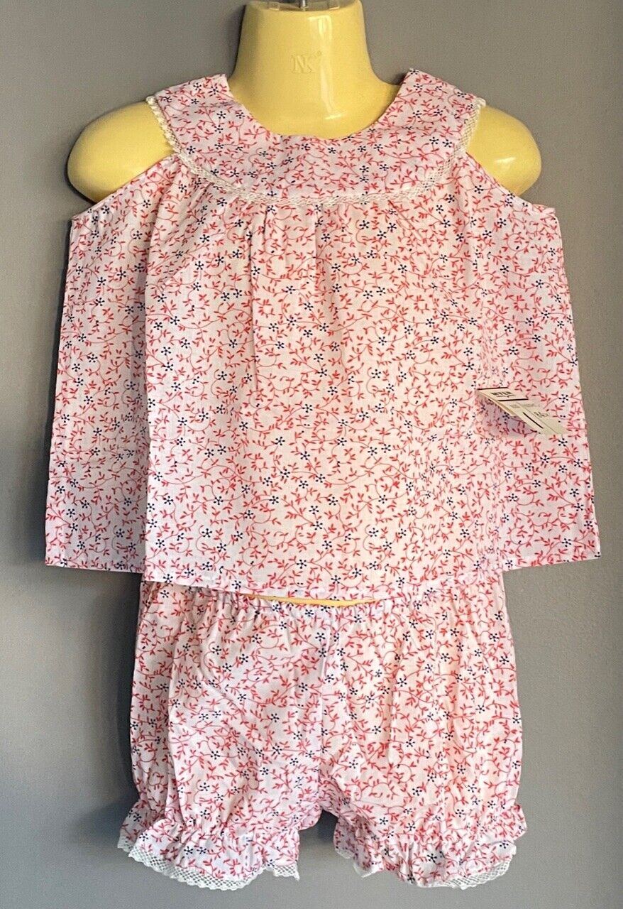 Baby Girl MYER Top & Bloomers Red Blue White Floral Print Set Size 1 1980s NEW