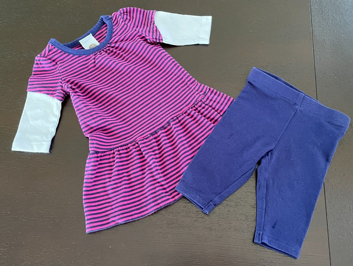 Baby Girl TINY LITTLE WONDERS Pink & Blue Dress & Tights 2 Piece Set Size 0000