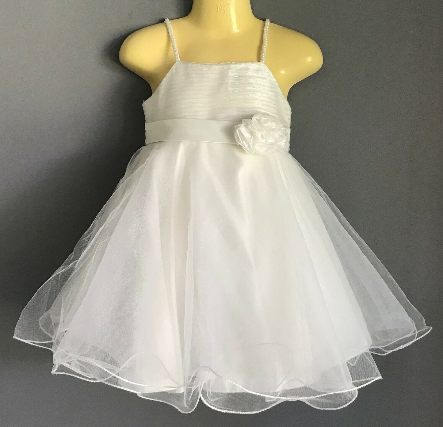 Baby Girl JUST ADORABLE Tulle Skirt TieBack Dress Baby Off White Sleeveless Sz 0