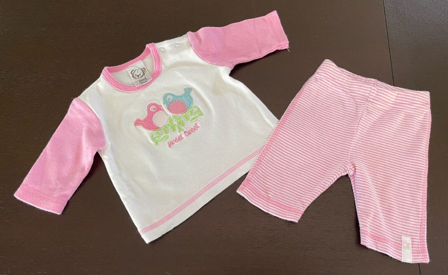 Baby Girl TARGET 2 Piece Set Long Sleeve Top & Pants Pink & White Bird Size 0000