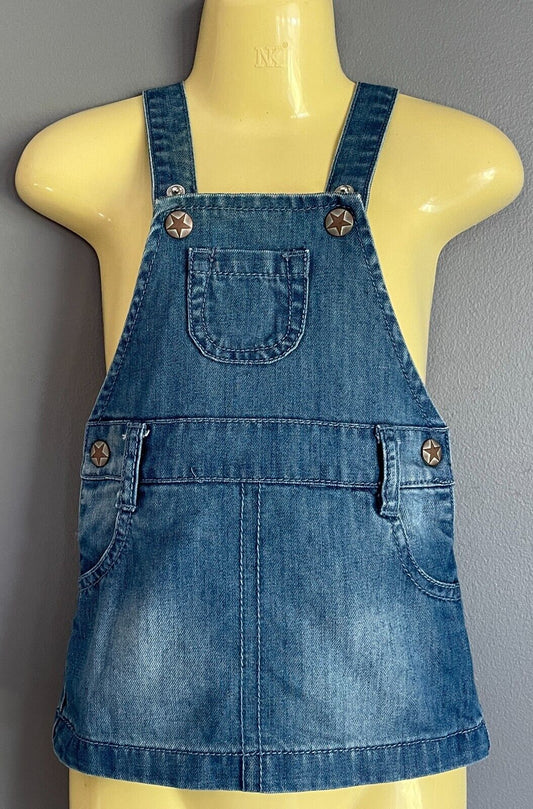 Baby Girl THE KIDSTORE Denim Dungaree Dress Overalls Skirt Size 3 - 6 months