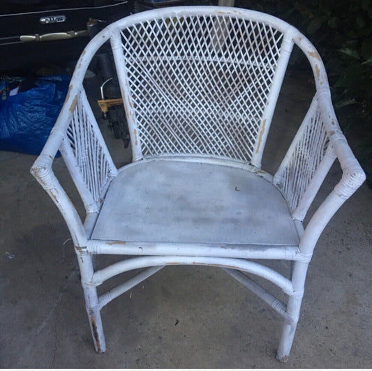 Cane Armchair Rustic White Bamboo  One Seater Woven Rattan Coastal Resort Patio