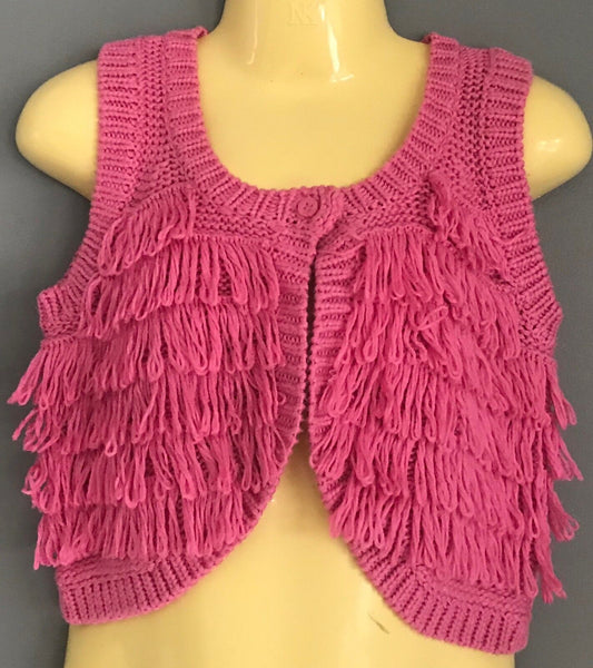 BEBE by MINIHAHA Pink Knit Vest Sleeveless Cardi Jacket Fringe Trim Girls Size 2