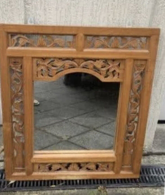 Carved Bali Mirror 80 x70 cm Timber Wooden Frame Ready to Hang Ornate