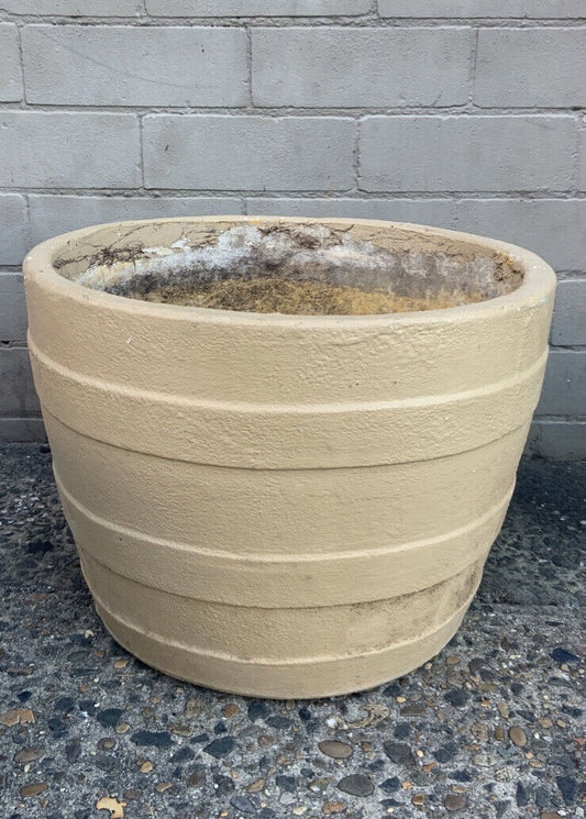 CONCRETE PLANT POT Rustic Vintage Half Barrel Shape Garden Heavy H 31xX41cm Urn