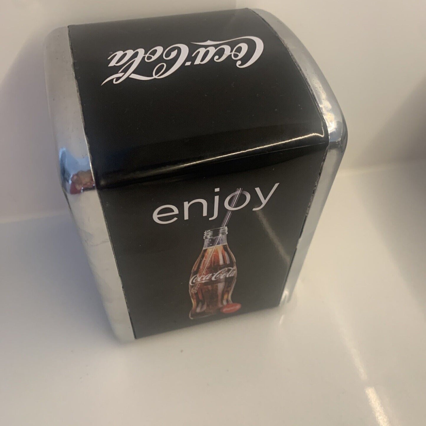 COCA COLA Napkin Dispenser Logo On Black Paper Serviette Holder COKE NOS