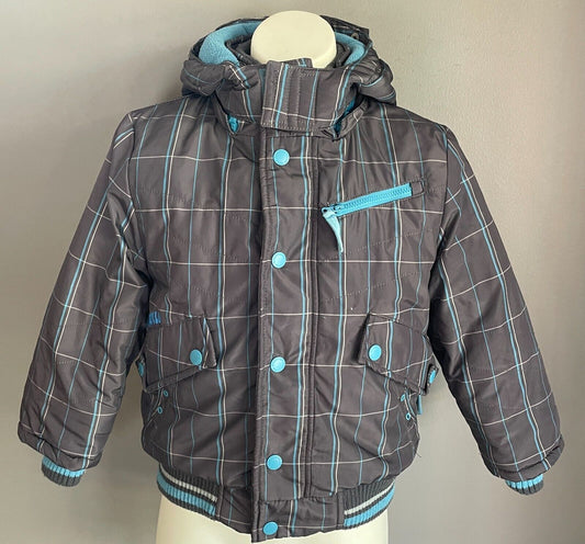 COCCODRILLO Boys Jacket Grey Blue White Check Size 4 Insulated Thick Warm PARKA
