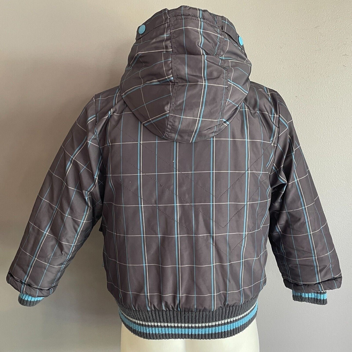 COCCODRILLO Boys Jacket Grey Blue White Check Size 4 Insulated Thick Warm PARKA