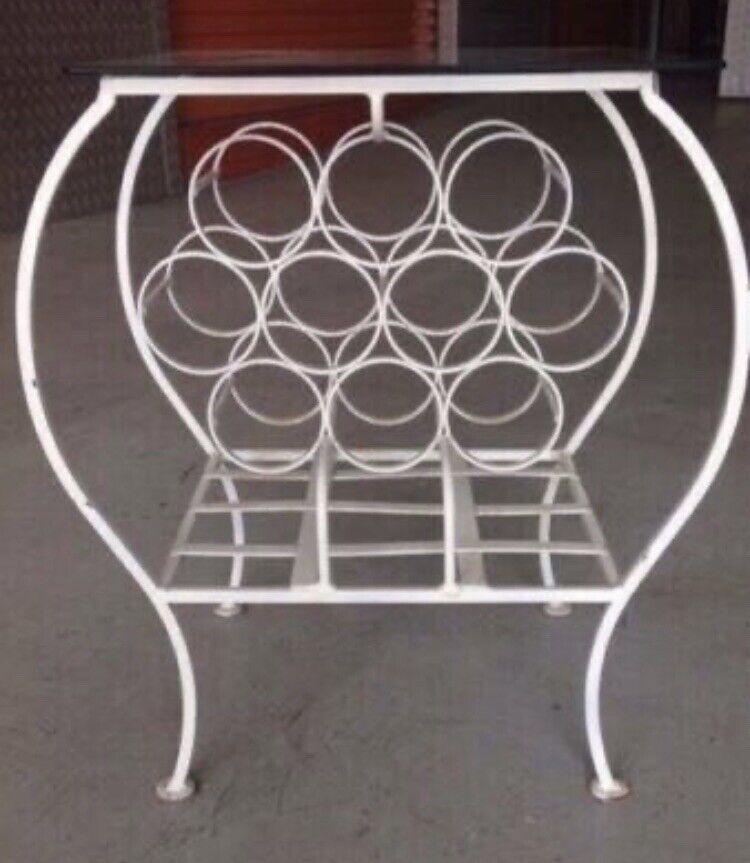 COFFEE TABLE WINE RACK GLASS TOP Bespoke White Wrought Iron Puzzle Rolls Bottles