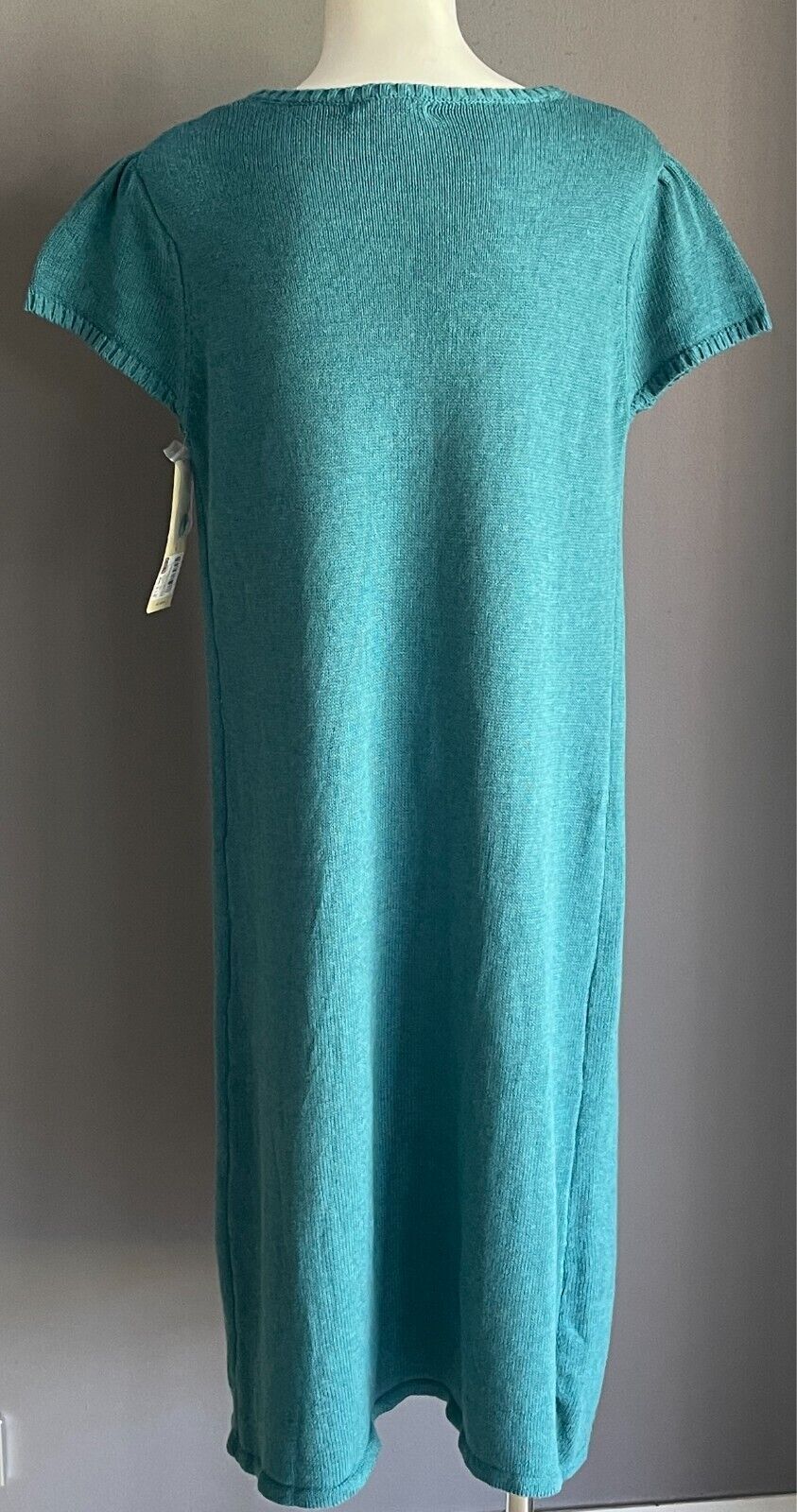 CHEROKEE Teal Knit Sweater Dress Bow Trim Cap Sleeves Teen Girl Size XL/14 - 16