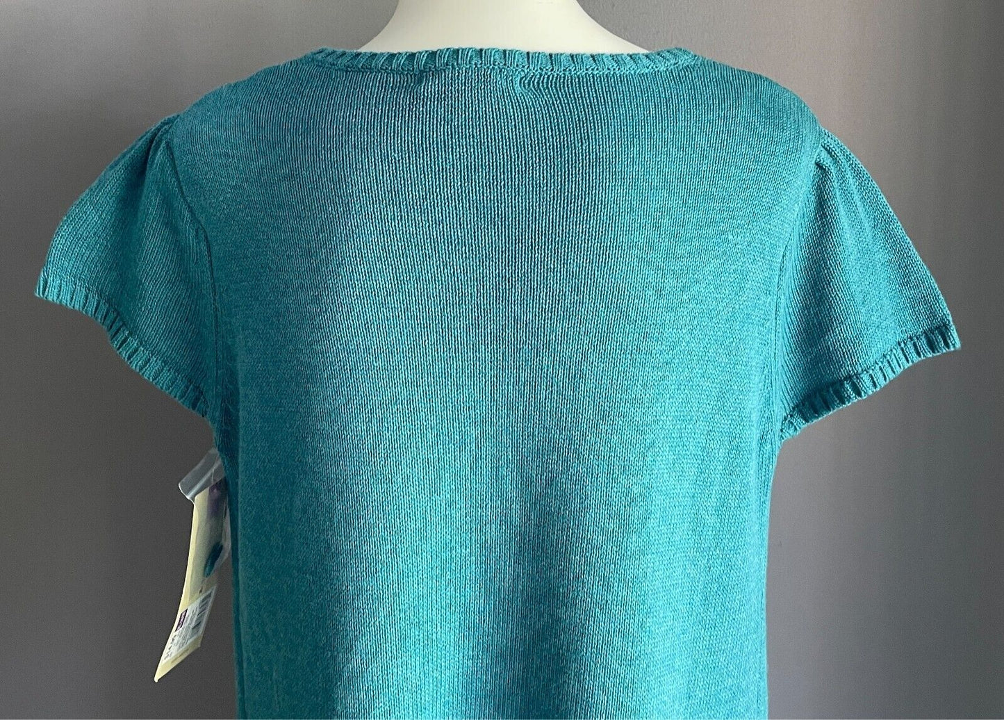 CHEROKEE Teal Knit Sweater Dress Bow Trim Cap Sleeves Teen Girl Size XL/14 - 16