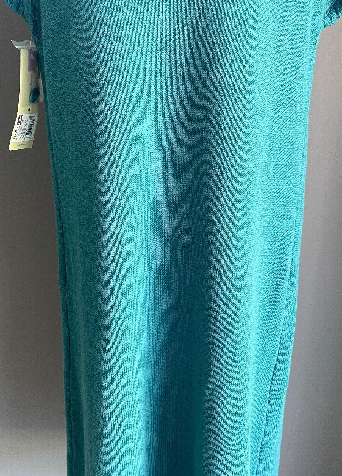CHEROKEE Teal Knit Sweater Dress Bow Trim Cap Sleeves Teen Girl Size XL/14 - 16