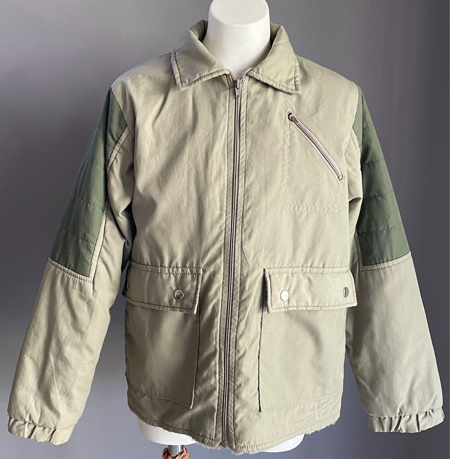 COLDWINDS Boys Jacket Parka Anorak Khaki Sherpa Lined Size 12 Warm Hoody 1970'S