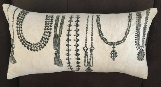 Cushion LAURA ASHLEY "Necklace Print" Long Embellished Beige & Black Pillow