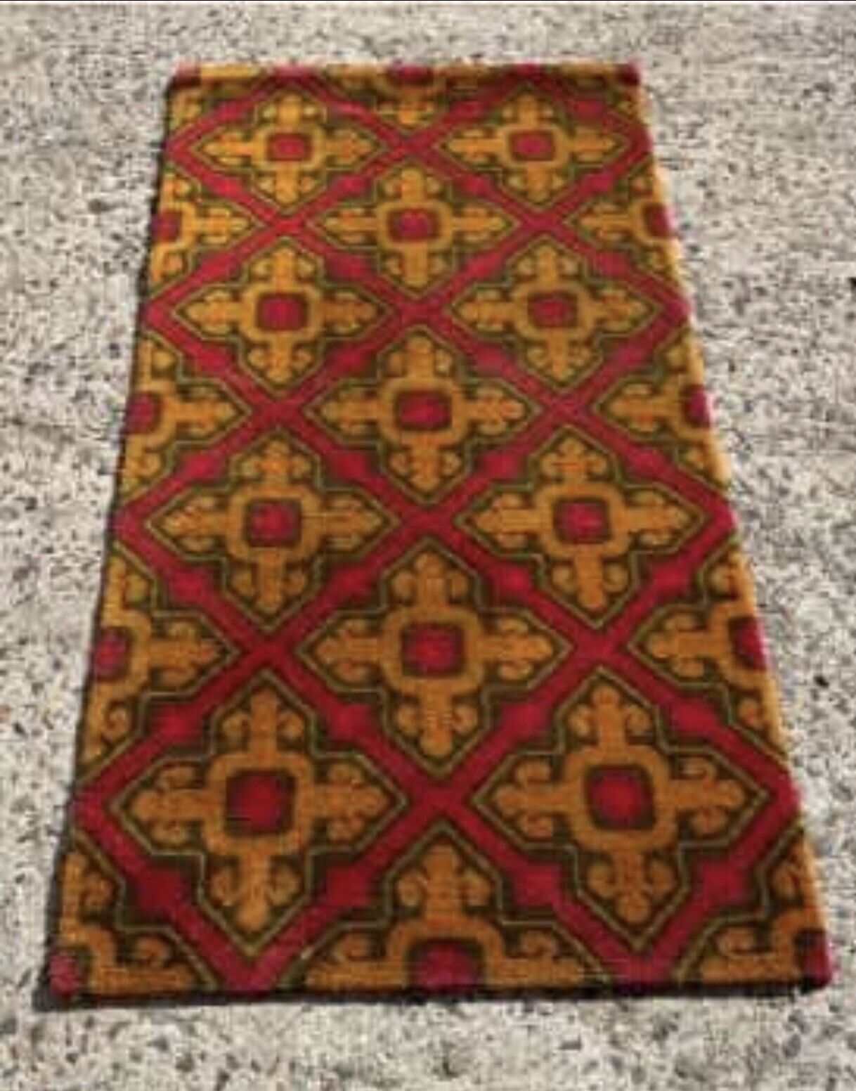 FLOOR RUG 1970s 140cm Orange Red Geometric Pattern Hall Runner Carpet AE246