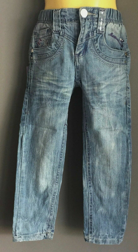 Girls PICCOLA MONELLA  Jeans Faded Blue Denim Bling Skinny Leg Size 4