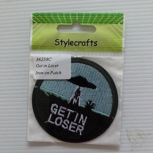 GET IN LOSER IRON ON PATCH 3" Funny UFO Alien Abduction Embroidered Appliqué NEW