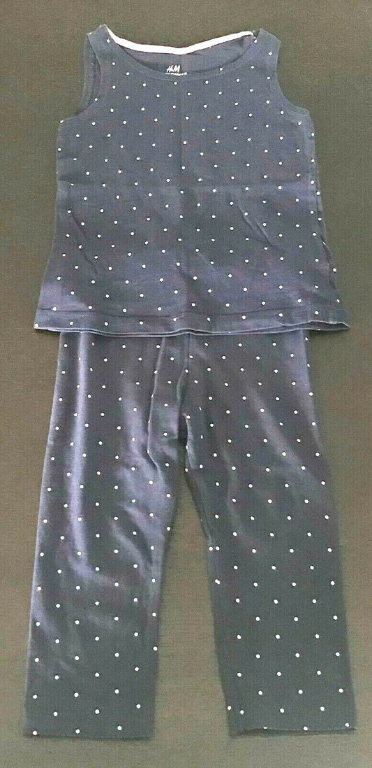 Girls H&M 2 Piece Set Navy & White Polka Dot Sleeveless Tank & Leggings Size 4
