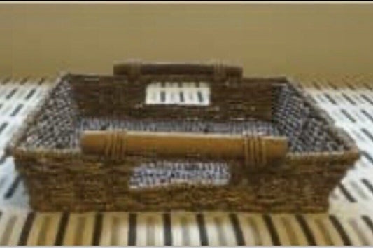 HandWoven 30x40cm Sisal Jute Twine Basket Serving Tray w Wooden Handles AE164