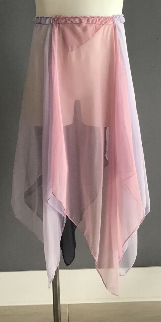 Girls 8 10 DANCE SKIRTHandmade Handkerchief Hem Pink Mauve Purple Elastic Waist