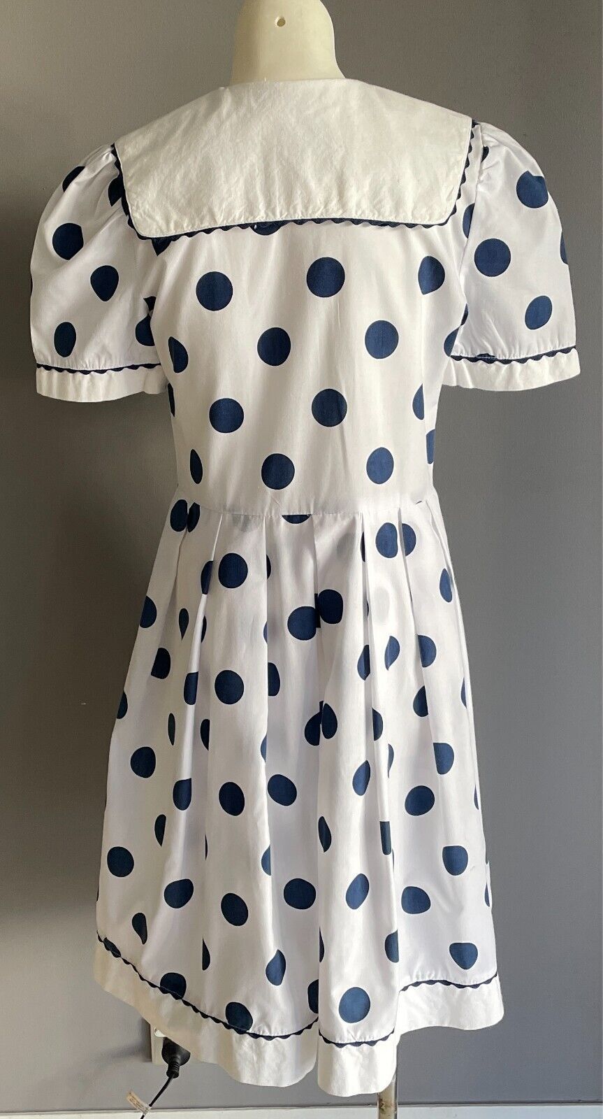 JESSE Sailor Dress White & Blue Polka Dot Girls Size 10 Collar Short Sleeves