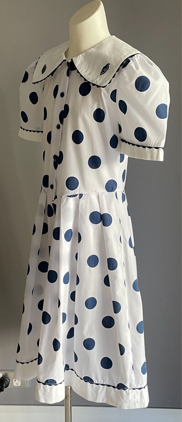 JESSE Sailor Dress White & Blue Polka Dot Girls Size 10 Collar Short Sleeves