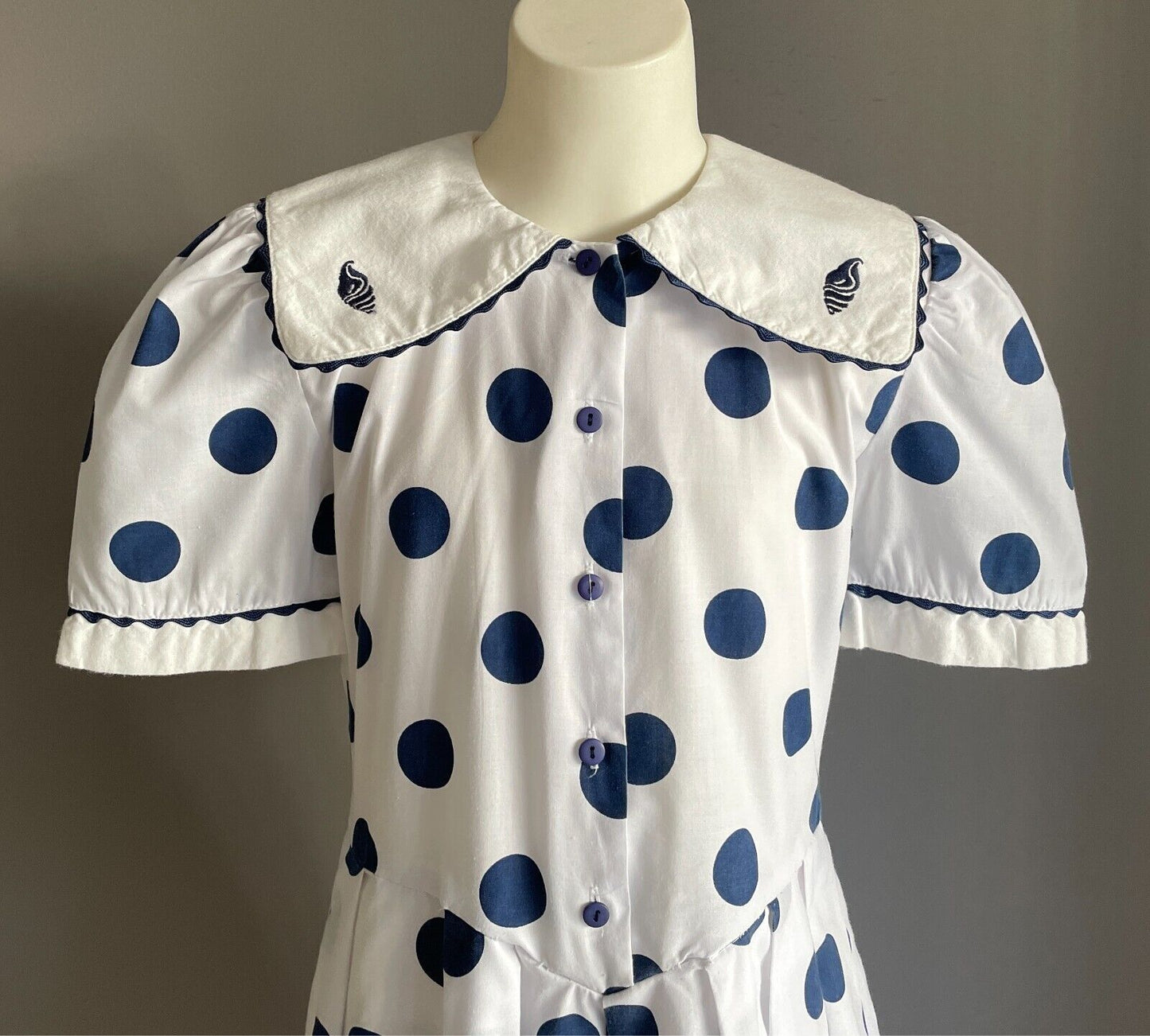 JESSE Sailor Dress White & Blue Polka Dot Girls Size 10 Collar Short Sleeves