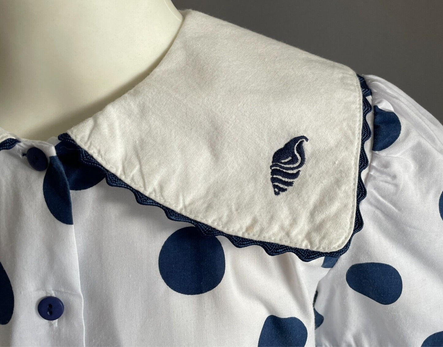 JESSE Sailor Dress White & Blue Polka Dot Girls Size 10 Collar Short Sleeves