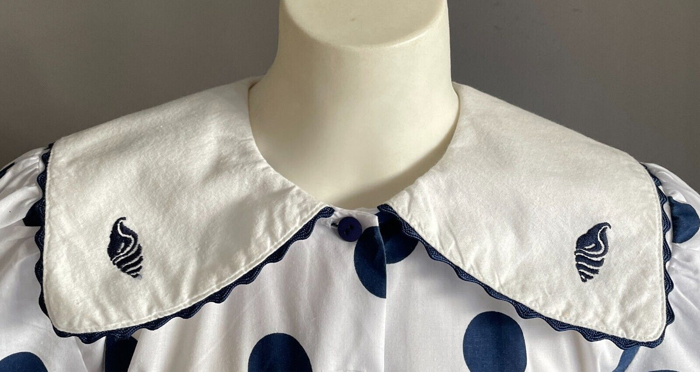 JESSE Sailor Dress White & Blue Polka Dot Girls Size 10 Collar Short Sleeves