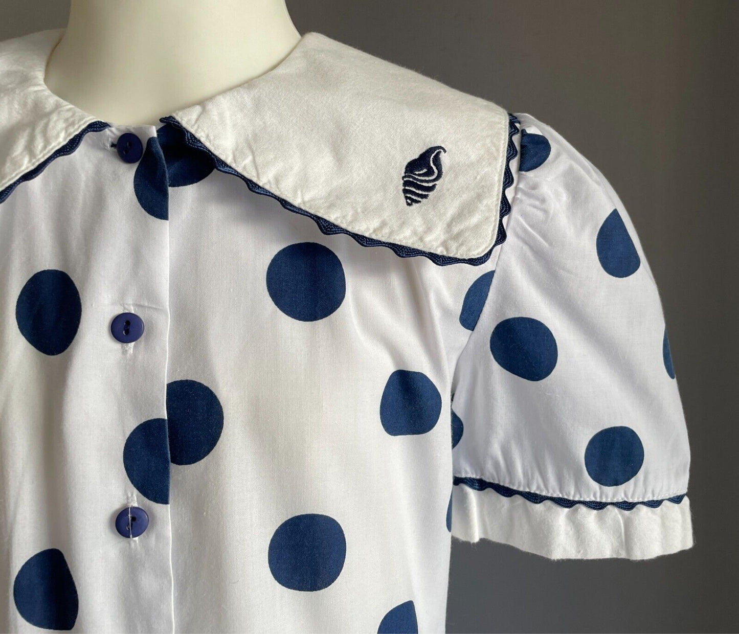 JESSE Sailor Dress White & Blue Polka Dot Girls Size 10 Collar Short Sleeves