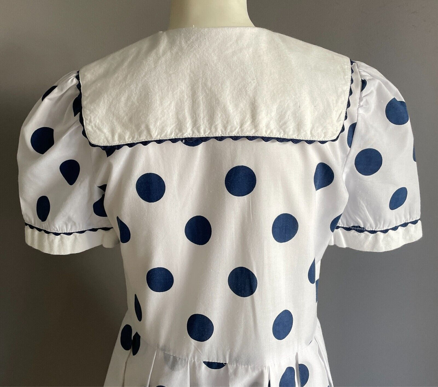 JESSE Sailor Dress White & Blue Polka Dot Girls Size 10 Collar Short Sleeves
