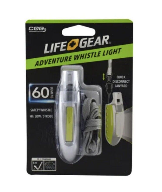 LIFE GEAR LG3945 Adventure Whistle Light 60 Lumens Grey Neon Strobe +Battery NEW