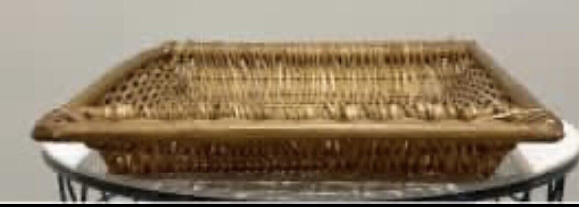 Light 44.5x31.5cm raw split cane Wicker tray rectangular basket  w handles AE192