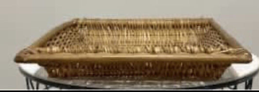 Light 44.5x31.5cm raw split cane Wicker tray rectangular basket  w handles AE192