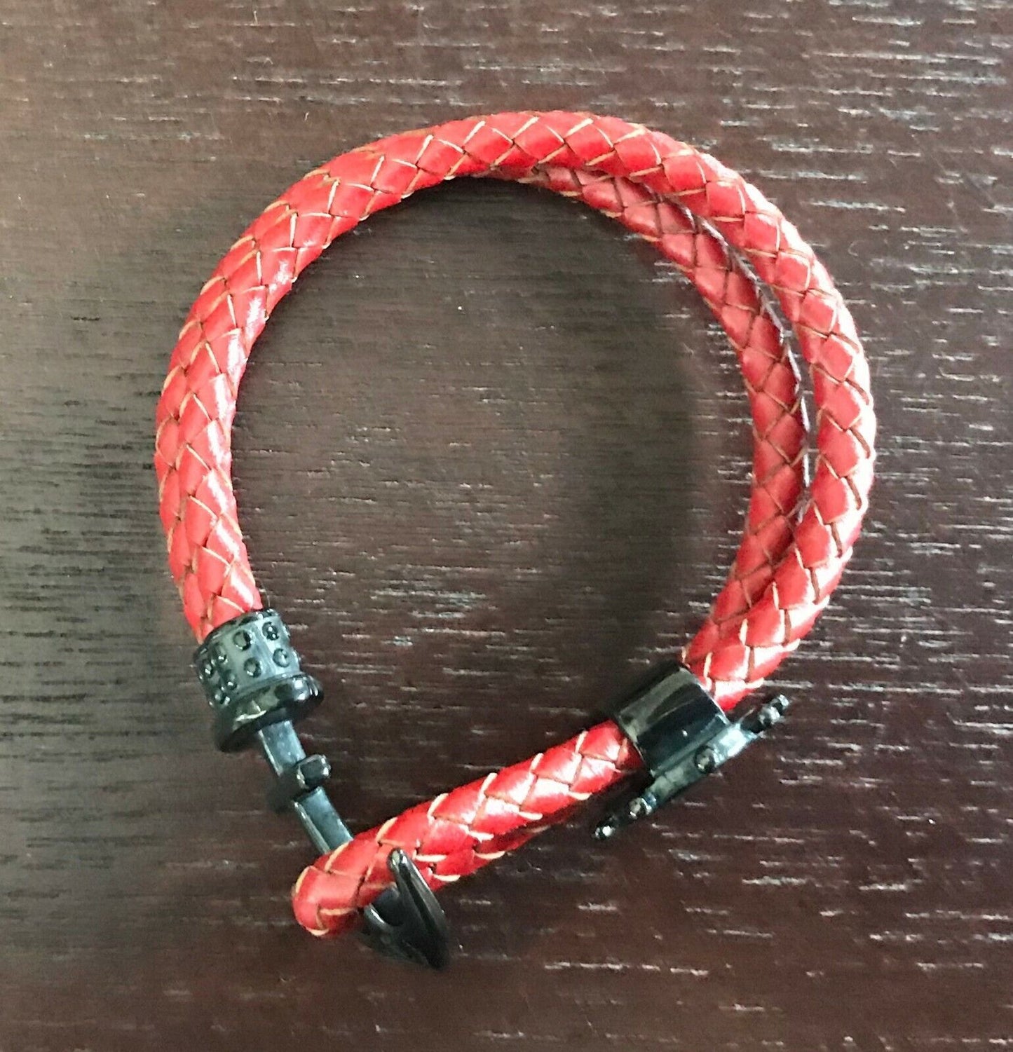LORD EDWARD Bracelet Entwined Leather Charm Nautical Metal Anchor Red Double NEW