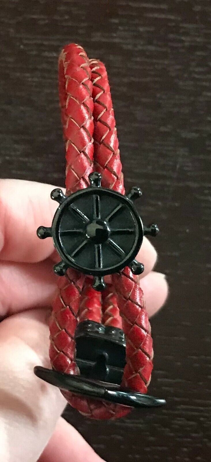 LORD EDWARD Bracelet Entwined Leather Charm Nautical Metal Anchor Red Double NEW