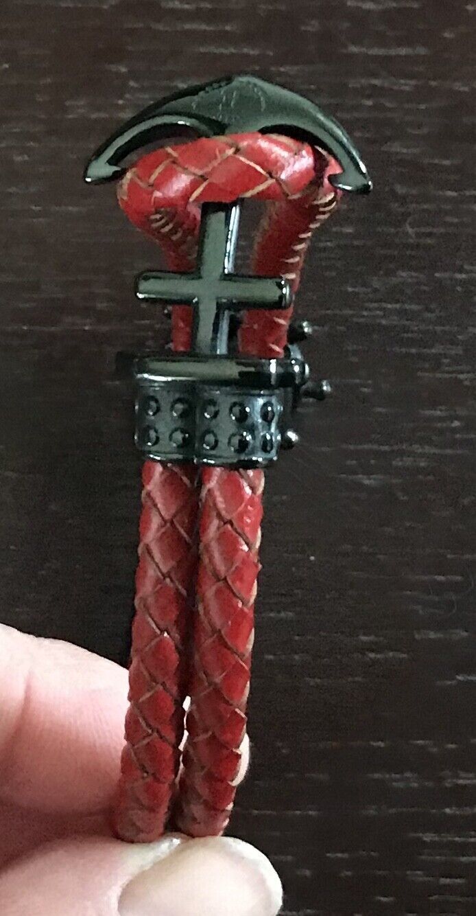 LORD EDWARD Bracelet Entwined Leather Charm Nautical Metal Anchor Red Double NEW