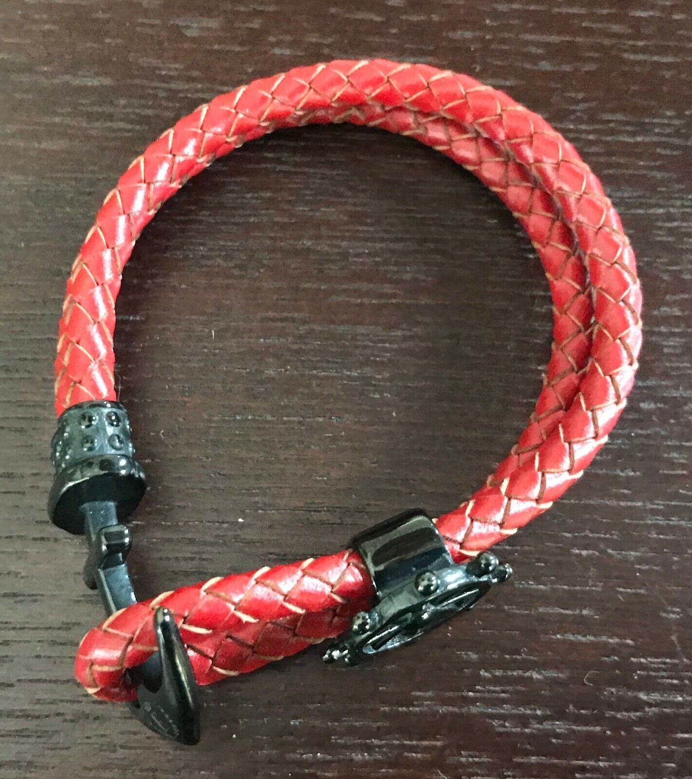 LORD EDWARD Bracelet Entwined Leather Charm Nautical Metal Anchor Red Double NEW