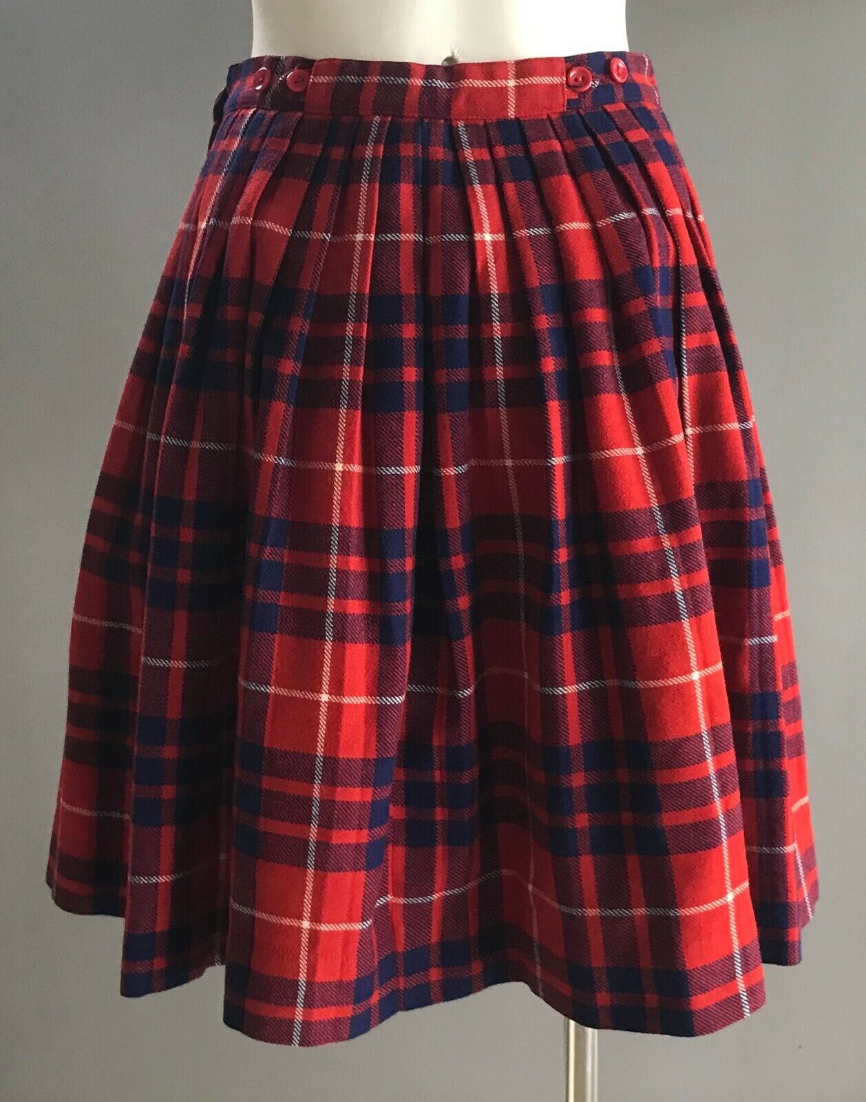 MARFEX Melbourne Tartan Kilt Red Blue White Wool Skirt Vintage Girls Size 9 10